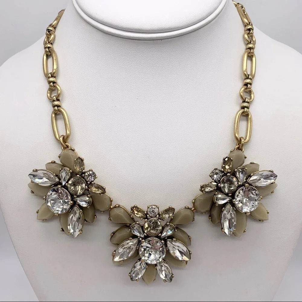J. Crew Taupe Jeweled Gold Link Necklace